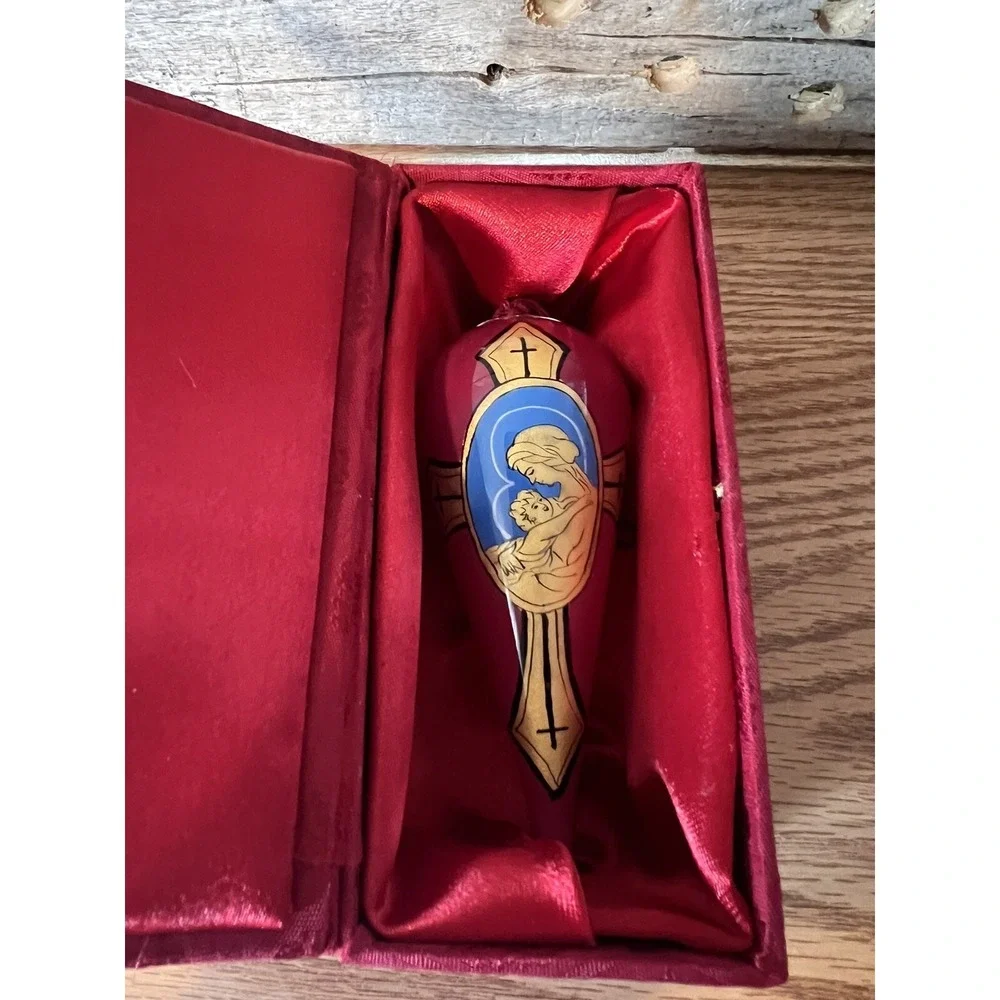 Chase Reverse Glass Art Blown Jesus Christmas Ornament Hand Painted Signed w Box